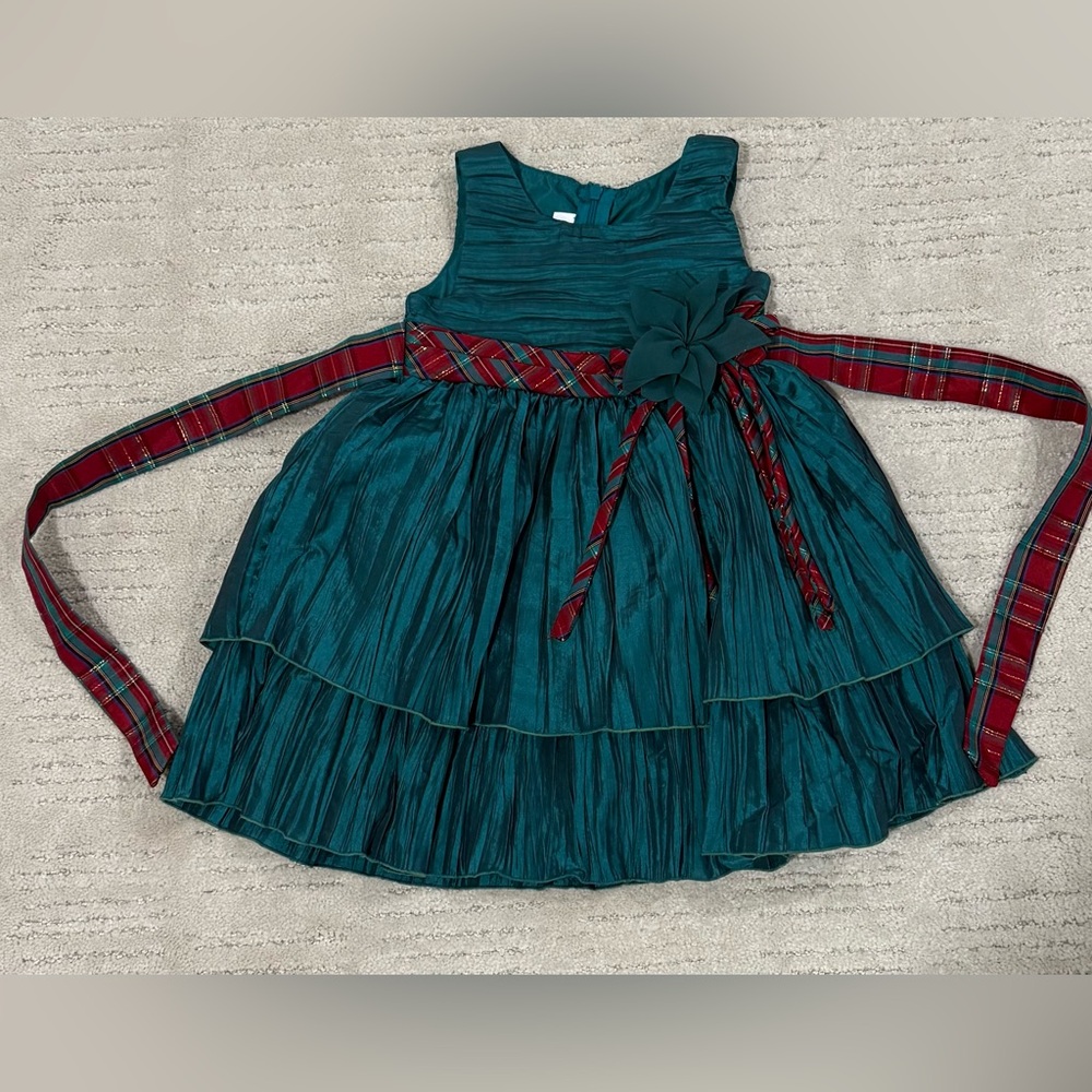 Bonnie Jean  Christmas Dress with Vibrant Red Plaid Detail